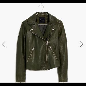 Madewell Washed Leather Motorcycle Jacket XXL in Dark Forest